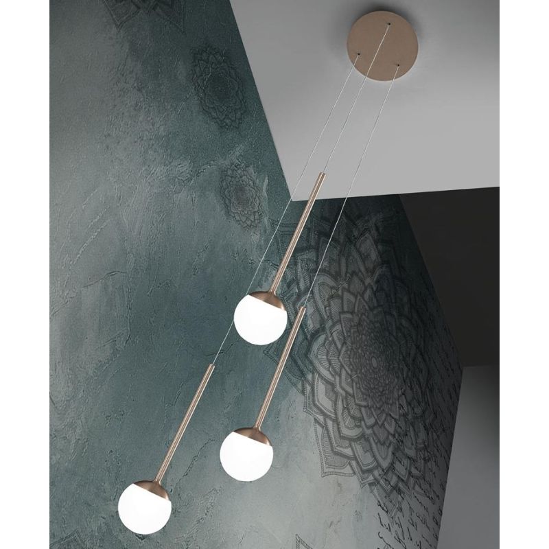 LOLLYPOP SOSPENSIONE ROTONDA 3 LUCI LED 21W CCT 3000K-4000K D30 CM IN METALLO 3 COLORI MODERNA