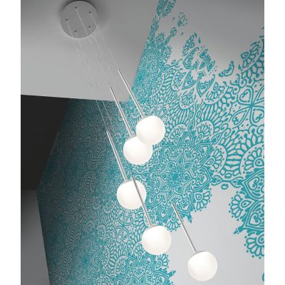 LOLLYPOP SOSPENSIONE ROTONDA 5 LUCI LED 35W CCT 3000K-4000K D40 CM IN METALLO 3 COLORI MODERNA