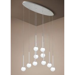 LOLLYPOP SOSPENSIONE OVALE 10 LUCI LED 70W CCT 3000K-4000K IN METALLO 3 COLORI MODERNA LARGHEZZA 120 CM