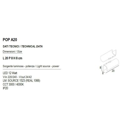 LAMPADA DA PARETE A LED 12W LUCE CCT 3000K-4000K IN METALLO 20 COLORI MODERNA LUNGHEZZA 20 CM