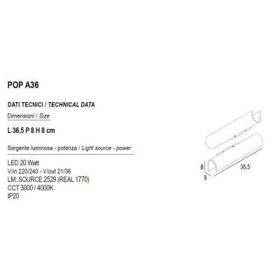 LAMPADA DA PARETE A LED 20W LUCE CCT 3000K-4000K IN METALLO 20 COLORI MODERNA LUNGHEZZA 36 CM