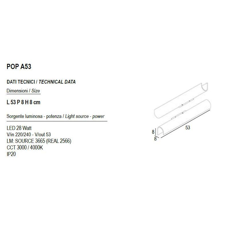 LAMPADA DA PARETE A LED 28W LUCE CCT 3000K-4000K IN METALLO 20 COLORI MODERNA LUNGHEZZA 53 CM
