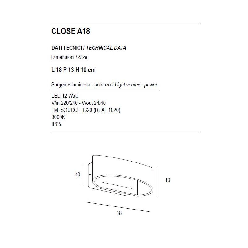 LAMPADA DA PARETE PER ESTERNI LED 12W LUCE 3000K IN ALLUMINIO 3 COLORI MODERNA LARGHEZZA 18 CM
