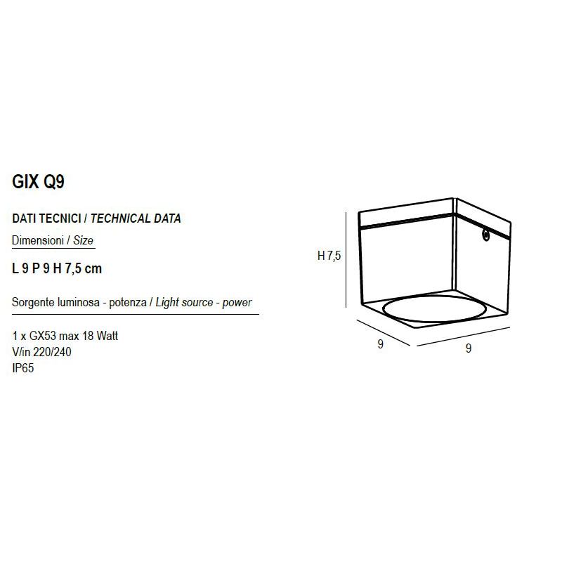 APPLIQUE CUBO DA ESTERNO IN ALLUMINIO 6 COLORI MONOEMISSIONE LAMPADINA ATTACCO GX53 MISURE CM 9X9