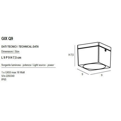 APPLIQUE CUBO DA ESTERNO IN ALLUMINIO 6 COLORI MONOEMISSIONE LAMPADINA ATTACCO GX53 MISURE CM 9X9