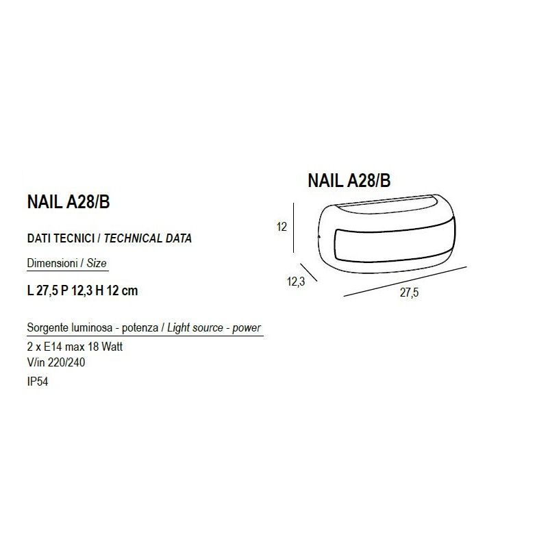 NAIL APPLIQUE DA ESTERNO IP54 ANTRACITE,RUGGINE E BIANCA LUCE DIFFUSA MODERNA LAMPADINA ATTACCO E14