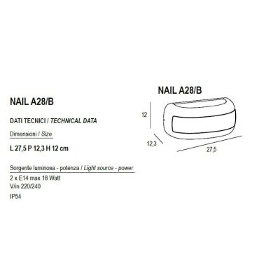 NAIL APPLIQUE DA ESTERNO IP54 ANTRACITE,RUGGINE E BIANCA LUCE DIFFUSA MODERNA LAMPADINA ATTACCO E14