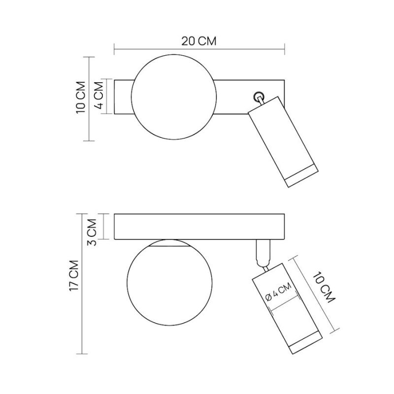 NIVIS APPLIQUE CON FARETTO ORIENTABILE A LED DA 4W LUCE 3000K CON SFERA IN VETRO LAMPADINA G9 2 COLORI