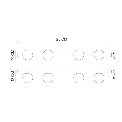 NIVIS LAMPADA DA PARETE O SOFFITTO LINEARE 4 LUCI SABBIA E ANTRACITE SFERE IN VETRO LAMPADINE ATTACCO G9 L90 CM