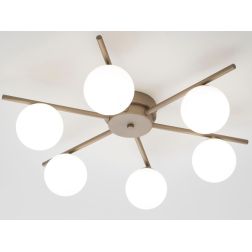 NIVIS PLAFONIERA  A STELLA 6 LUCI SABBIA E ANTRACITE CON SFERE IN VETRO LAMPADINE ATTACCO G9 D58 CM 2