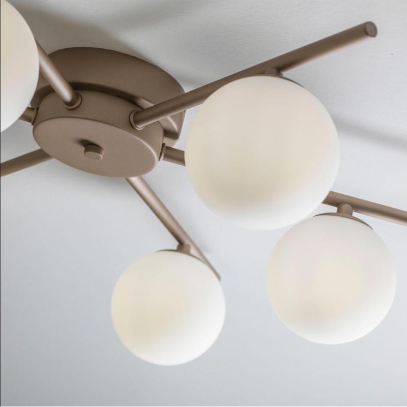NIVIS PLAFONIERA  A STELLA 6 LUCI SABBIA E ANTRACITE CON SFERE IN VETRO LAMPADINE ATTACCO G9 D58 CM