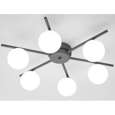 NIVIS PLAFONIERA  A STELLA 6 LUCI SABBIA E ANTRACITE CON SFERE IN VETRO LAMPADINE ATTACCO G9 D58 CM