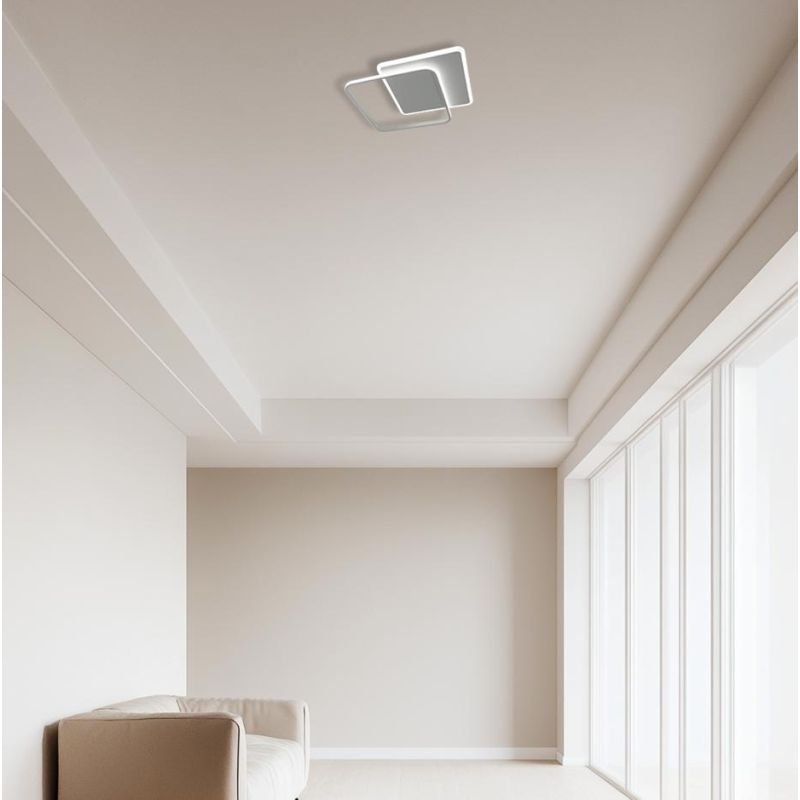 DECLINE 2 PLAFONIERA LED 50W LUCE CCT 3000K-4000K IN METALLO BIANCO E SABBIA DESIGN MODERNO