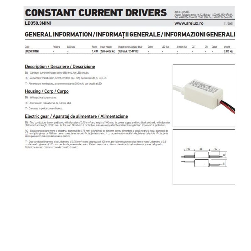 DRIVER ON/OFF 350MA 2-4V 1.4W IP65