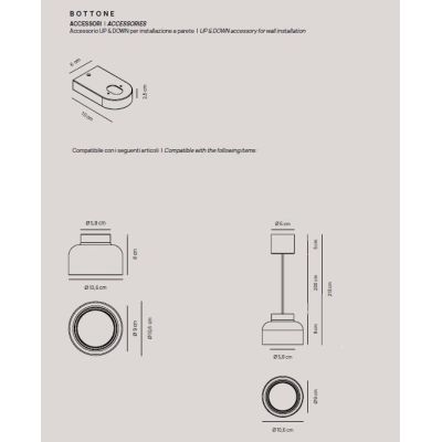 BOTTONE SOSPENSIONE SINGOLA UP & DOWN IN ALLUMINIO 4 COLORI LAMPADINE ATTACCO GX53 DESIGN MODERNO