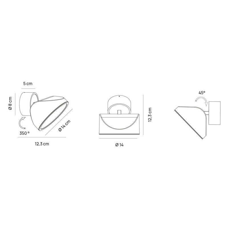 TARP APPLIQUE ORIENTABILE ANTRACITE, BIANCO E SABBIA LED 13W LUCE CCT 2700K-3000K-4000K DESIGN MODERNO