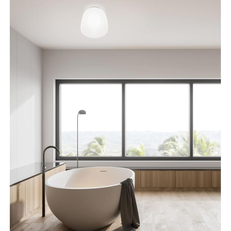 ETHEREA PLAFONIERA BIANCA IN VETRO 2 MISURE CON LAMPADINA ATTACCO E27 DESIGN MODERNO