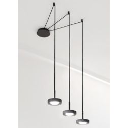 ENIGMA SOSPENSIONE 3 LUCI DECENTRATA IN ALLUMINIO ANTRACITE CON LAMPADINE ATTACCO GX53 DESIGN MODERNO