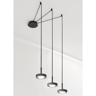 ENIGMA SOSPENSIONE 3 LUCI DECENTRATA IN ALLUMINIO ANTRACITE CON LAMPADINE ATTACCO GX53 DESIGN MODERNO