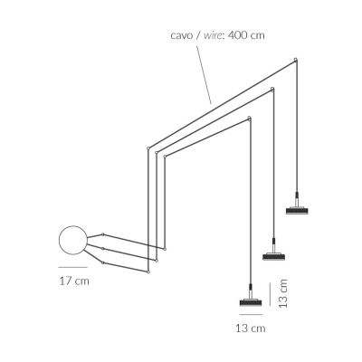 ENIGMA SOSPENSIONE 3 LUCI DECENTRATA IN ALLUMINIO ANTRACITE CON LAMPADINE ATTACCO GX53 DESIGN MODERNO