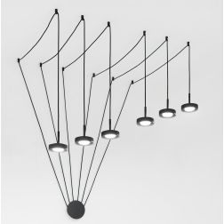 ENIGMA SOSPENSIONE 6 LUCI DECENTRATA IN ALLUMINIO ANTRACITE CON LAMPADINE ATTACCO GX53 DESIGN MODERNO