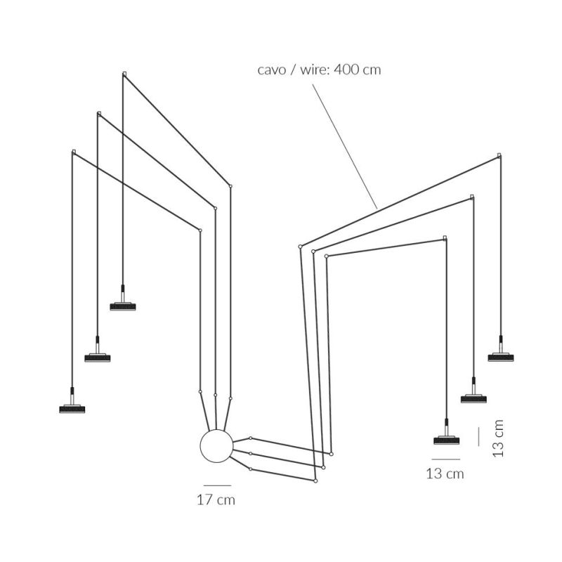 ENIGMA SOSPENSIONE 6 LUCI DECENTRATA IN ALLUMINIO ANTRACITE CON LAMPADINE ATTACCO GX53 DESIGN MODERNO