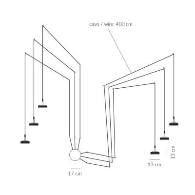 ENIGMA SOSPENSIONE 6 LUCI DECENTRATA IN ALLUMINIO ANTRACITE CON LAMPADINE ATTACCO GX53 DESIGN MODERNO
