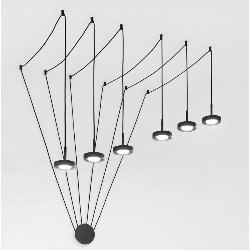 ENIGMA SOSPENSIONE 6 LUCI DECENTRATA IN ALLUMINIO ANTRACITE CON LAMPADINE ATTACCO GX53 DESIGN MODERNO