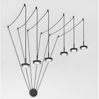 ENIGMA SOSPENSIONE 6 LUCI DECENTRATA IN ALLUMINIO ANTRACITE CON LAMPADINE ATTACCO GX53 DESIGN MODERNO