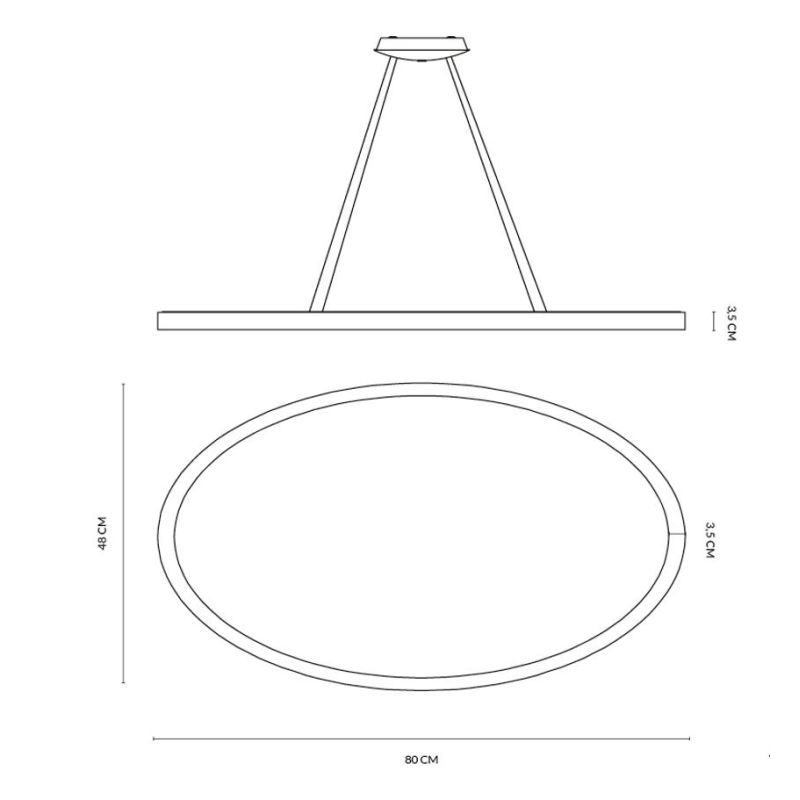 LIFERING SOSPENSIONE SINGOLA OVALE LED 50W LUCE CCT 3000K-4000K ALLUMINIO 5 COLORI L80 CM MODERNA