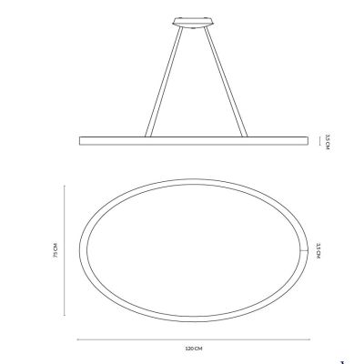 LIFERING SOSPENSIONE SINGOLA OVALE LED 80W LUCE CCT 3000K-4000K ALLUMINIO 5 COLORI L120 CM MODERNA