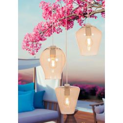 PAGODA SOSPENSIONE 3 LUCI CON SFERE IN VETRO COLOR AMBRA E BASE IN METALLO BIANCO LAMPADINE ATTACCO E27