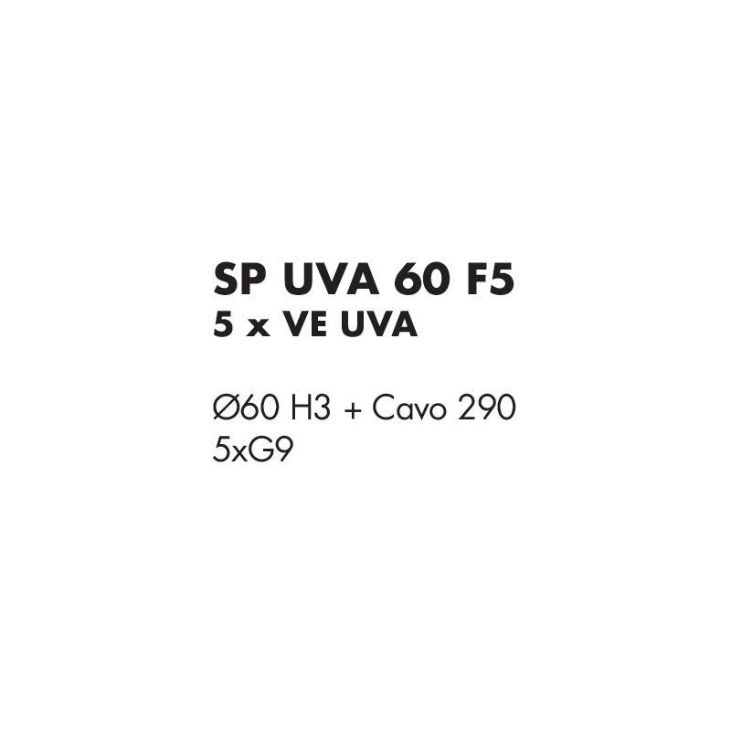 UVA SOSPENSIONE ROTONDA 5 LUCI D60 CM CON SFERE IN VETRO IRIDESCENTE E ROSONE IN 4 COLORI LAMPADINE G9