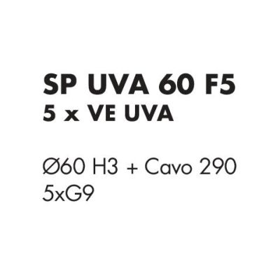 UVA SOSPENSIONE ROTONDA 5 LUCI D60 CM CON SFERE IN VETRO IRIDESCENTE E ROSONE IN 4 COLORI LAMPADINE G9