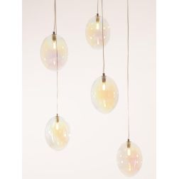 UVA SOSPENSIONE ROTONDA 5 LUCI D60 CM CON SFERE IN VETRO IRIDESCENTE E ROSONE IN 4 COLORI LAMPADINE G9 2