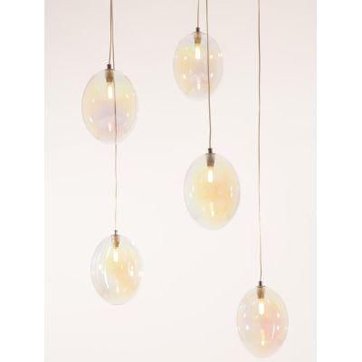 UVA SOSPENSIONE ROTONDA 5 LUCI D60 CM CON SFERE IN VETRO IRIDESCENTE E ROSONE IN 4 COLORI LAMPADINE G9