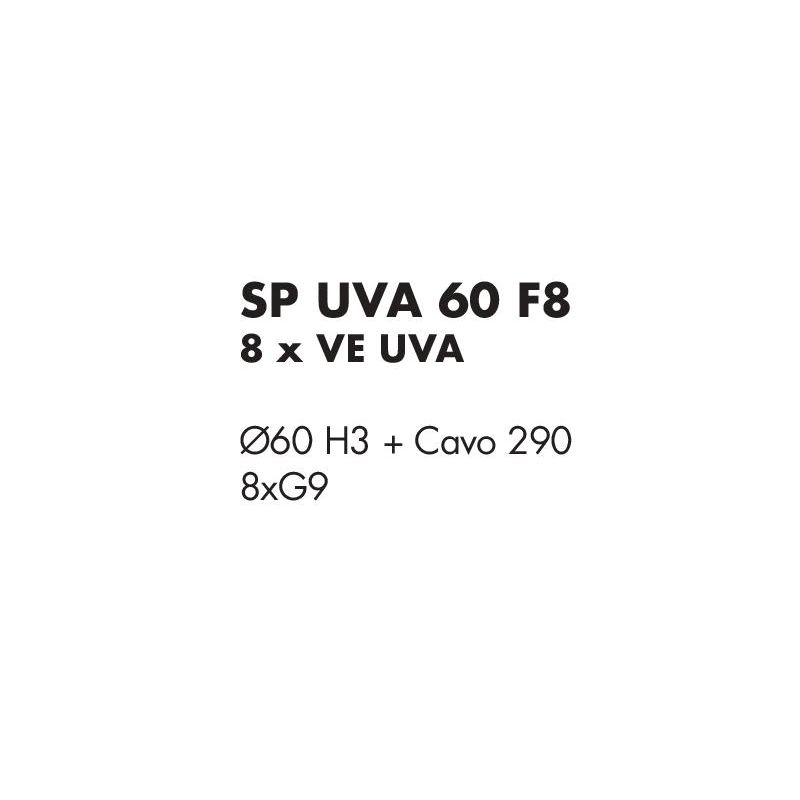UVA SOSPENSIONE ROTONDA 8 LUCI D60 CM CON SFERE IN VETRO IRIDESCENTE E ROSONE IN 4 COLORI LAMPADINE G9