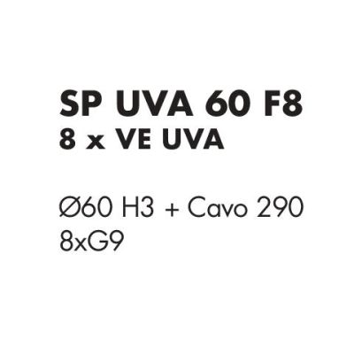 UVA SOSPENSIONE ROTONDA 8 LUCI D60 CM CON SFERE IN VETRO IRIDESCENTE E ROSONE IN 4 COLORI LAMPADINE G9