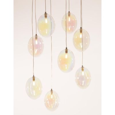 UVA SOSPENSIONE ROTONDA 8 LUCI D60 CM CON SFERE IN VETRO IRIDESCENTE E ROSONE IN 4 COLORI LAMPADINE G9