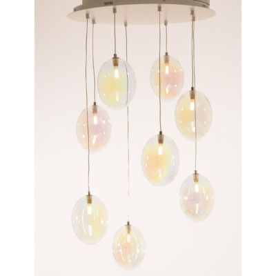 UVA SOSPENSIONE ROTONDA 8 LUCI D60 CM CON SFERE IN VETRO IRIDESCENTE E ROSONE IN 4 COLORI LAMPADINE G9