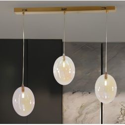 UVA SOSPENSIONE 3 LUCI LINEARE CON SFERE IN VETRO IRIDESCENTE METALLO 4 COLORI L72 CM LAMPADINE G9