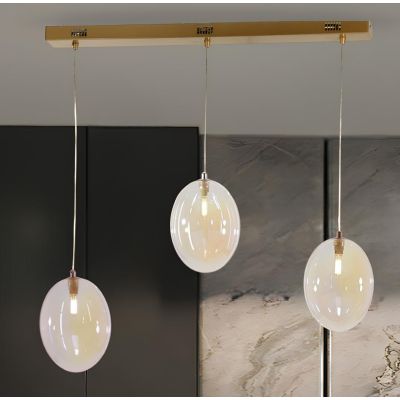 UVA SOSPENSIONE 3 LUCI LINEARE CON SFERE IN VETRO IRIDESCENTE METALLO 4 COLORI L72 CM LAMPADINE G9