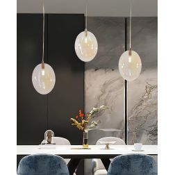 UVA SOSPENSIONE 3 LUCI LINEARE CON SFERE IN VETRO IRIDESCENTE METALLO 4 COLORI L72 CM LAMPADINE G9 2
