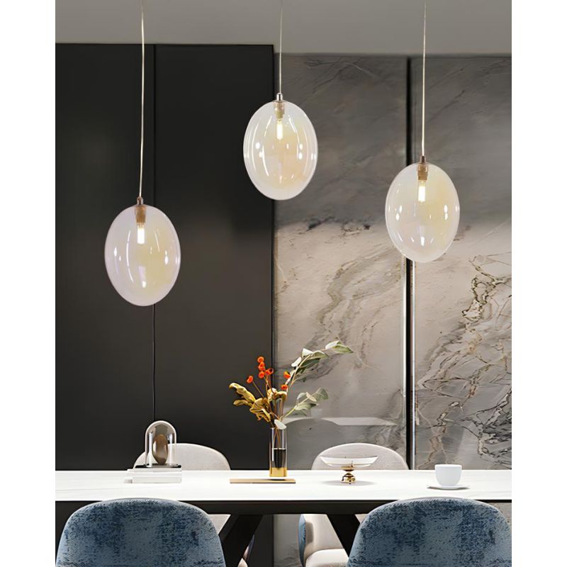 UVA SOSPENSIONE 3 LUCI LINEARE CON SFERE IN VETRO IRIDESCENTE METALLO 4 COLORI L72 CM LAMPADINE G9