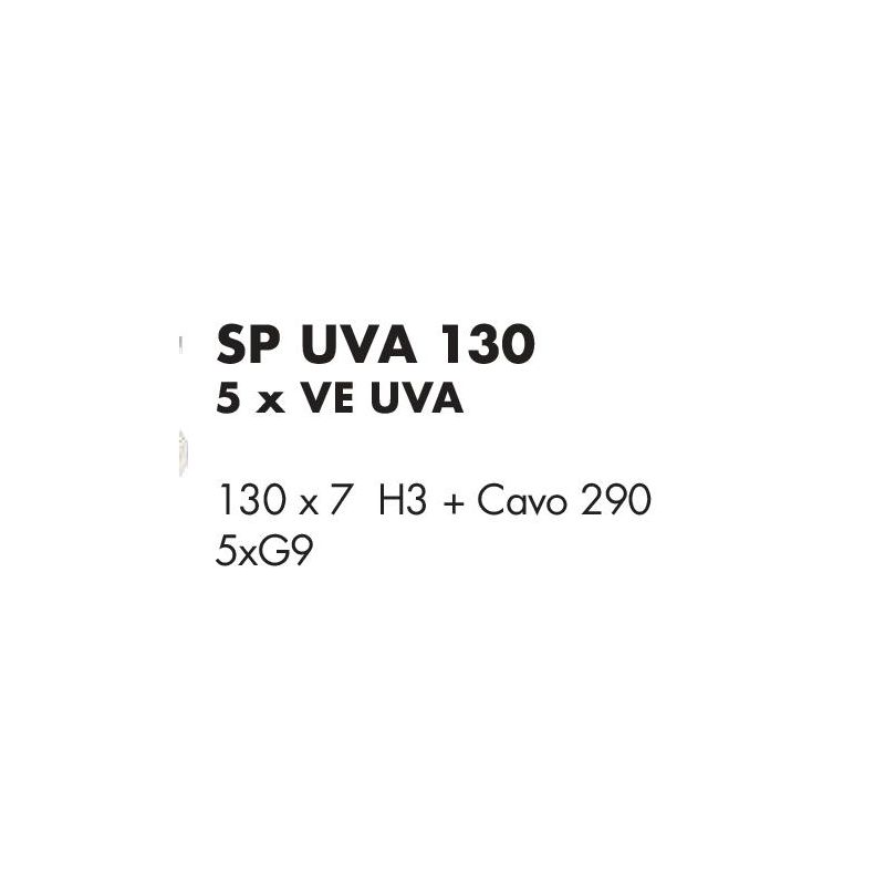 UVA SOSPENSIONE 5 LUCI LINEARE CON SFERE IN VETRO IRIDESCENTE METALLO 4 COLORI L130 CM LAMPADINE G9