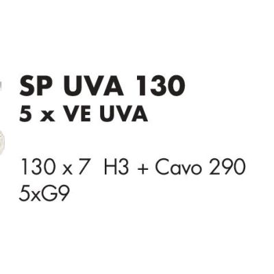 UVA SOSPENSIONE 5 LUCI LINEARE CON SFERE IN VETRO IRIDESCENTE METALLO 4 COLORI L130 CM LAMPADINE G9