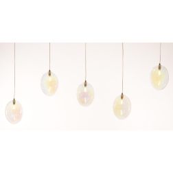 UVA SOSPENSIONE 5 LUCI LINEARE CON SFERE IN VETRO IRIDESCENTE METALLO 4 COLORI L130 CM LAMPADINE G9 2