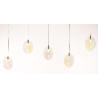 UVA SOSPENSIONE 5 LUCI LINEARE CON SFERE IN VETRO IRIDESCENTE METALLO 4 COLORI L130 CM LAMPADINE G9