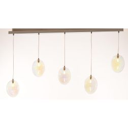 UVA SOSPENSIONE 5 LUCI LINEARE CON SFERE IN VETRO IRIDESCENTE METALLO 4 COLORI L130 CM LAMPADINE G9