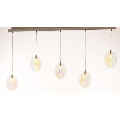 UVA SOSPENSIONE 5 LUCI LINEARE CON SFERE IN VETRO IRIDESCENTE METALLO 4 COLORI L130 CM LAMPADINE G9
